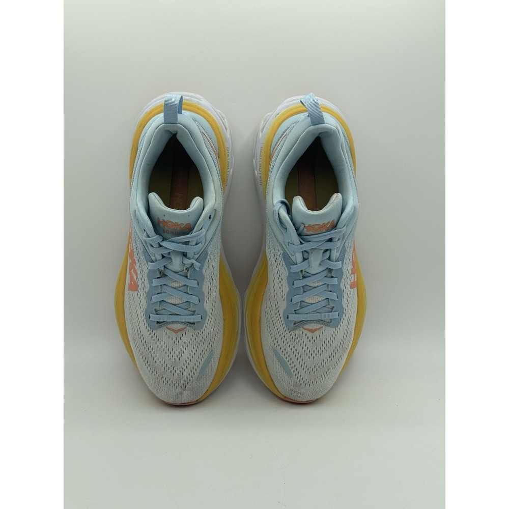 Hoka Women's Running One One Bondi 8 Running Shoe 9 B Summer Song Blue Yellow - Picture 7 of 14
